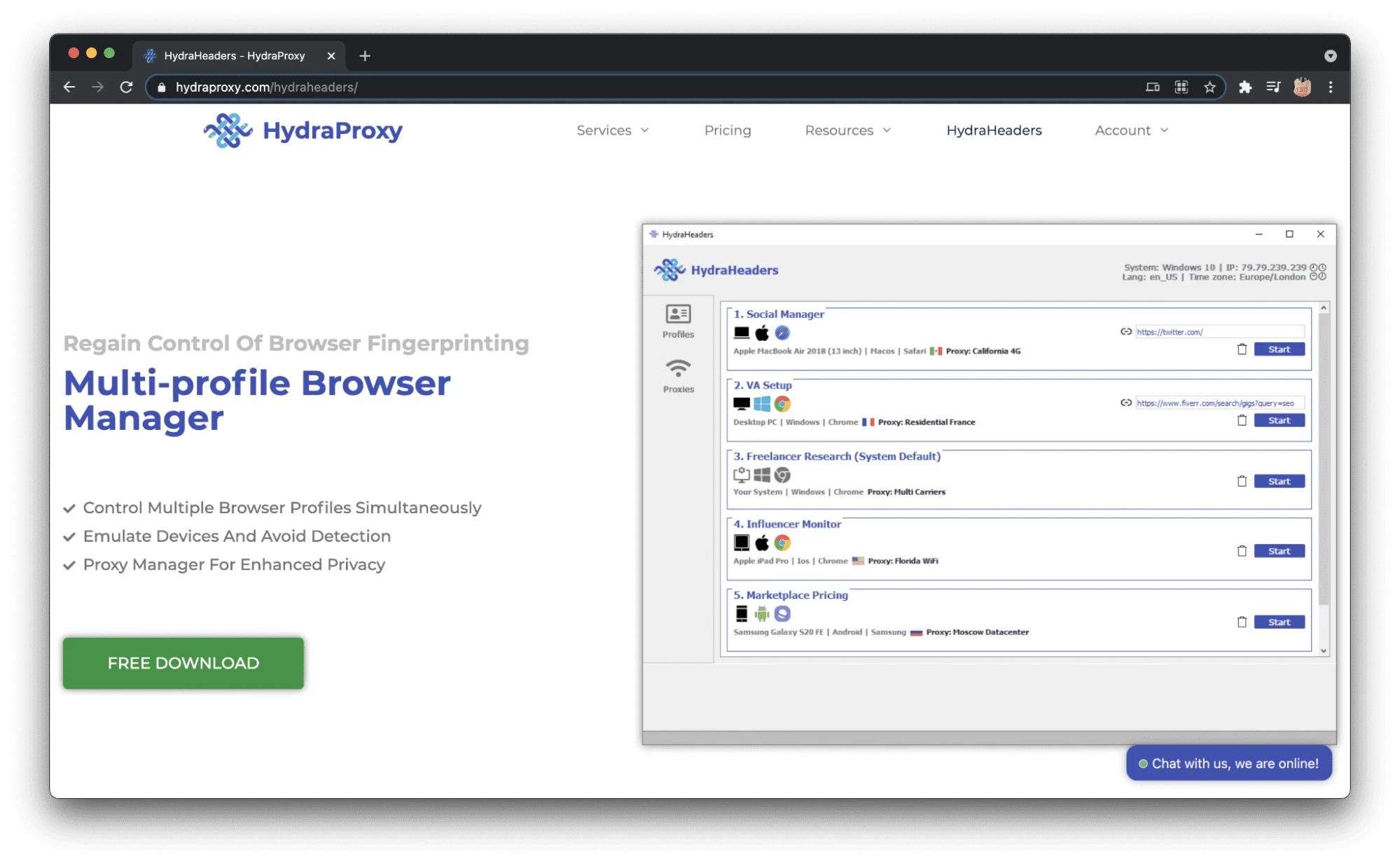антидетект браузер HydraHeaders