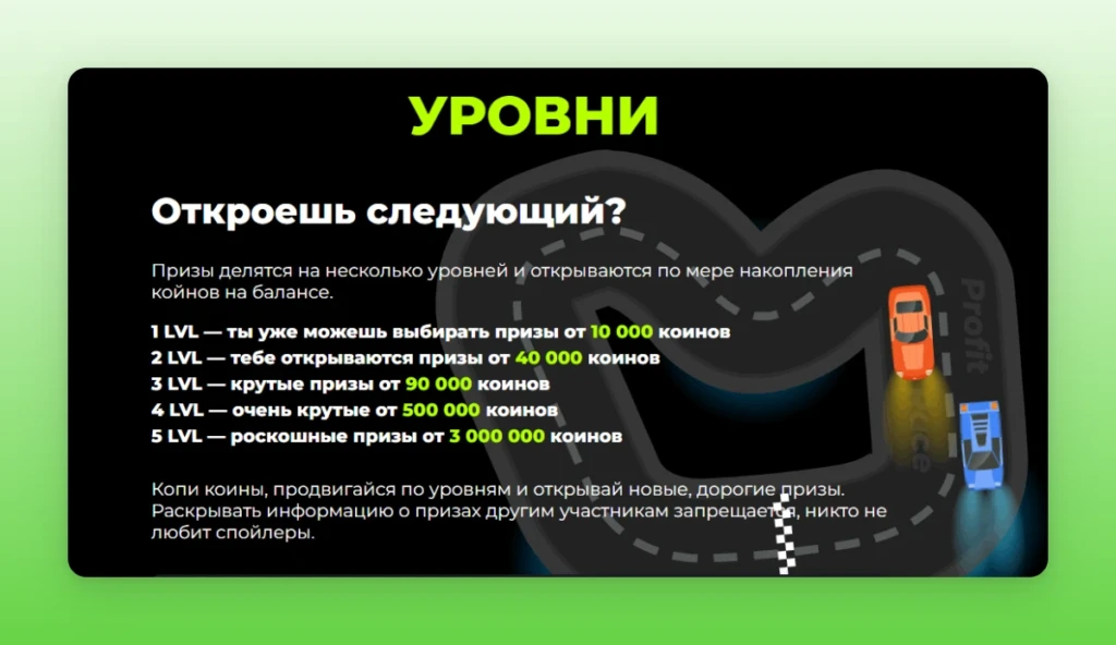 Profit Race — выиграй лучшие призы в гонке за профитом