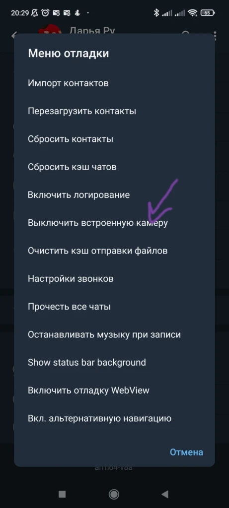 включить внутреннюю камеру