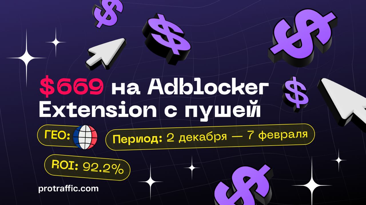 $669 на установках Adblocker Extension и пуш-рекламе
