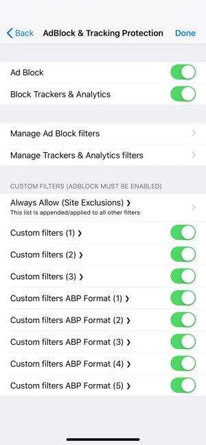 Настройки Perfect Browser; Ad Blocker
