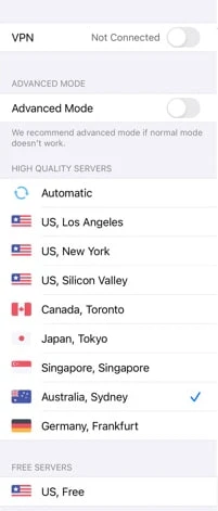 Выбор локация для ВПН VPN Proxy