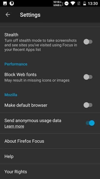 Firefox Focus Настройки приватности