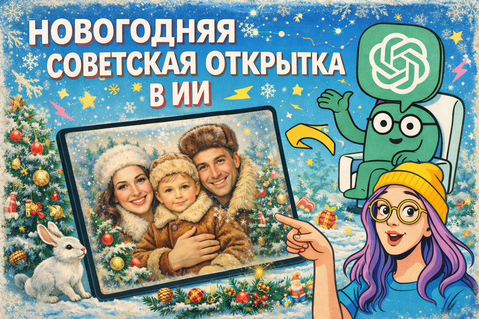 Советские новогодние открытки с ИИ: как повторить тренд декабря 2025