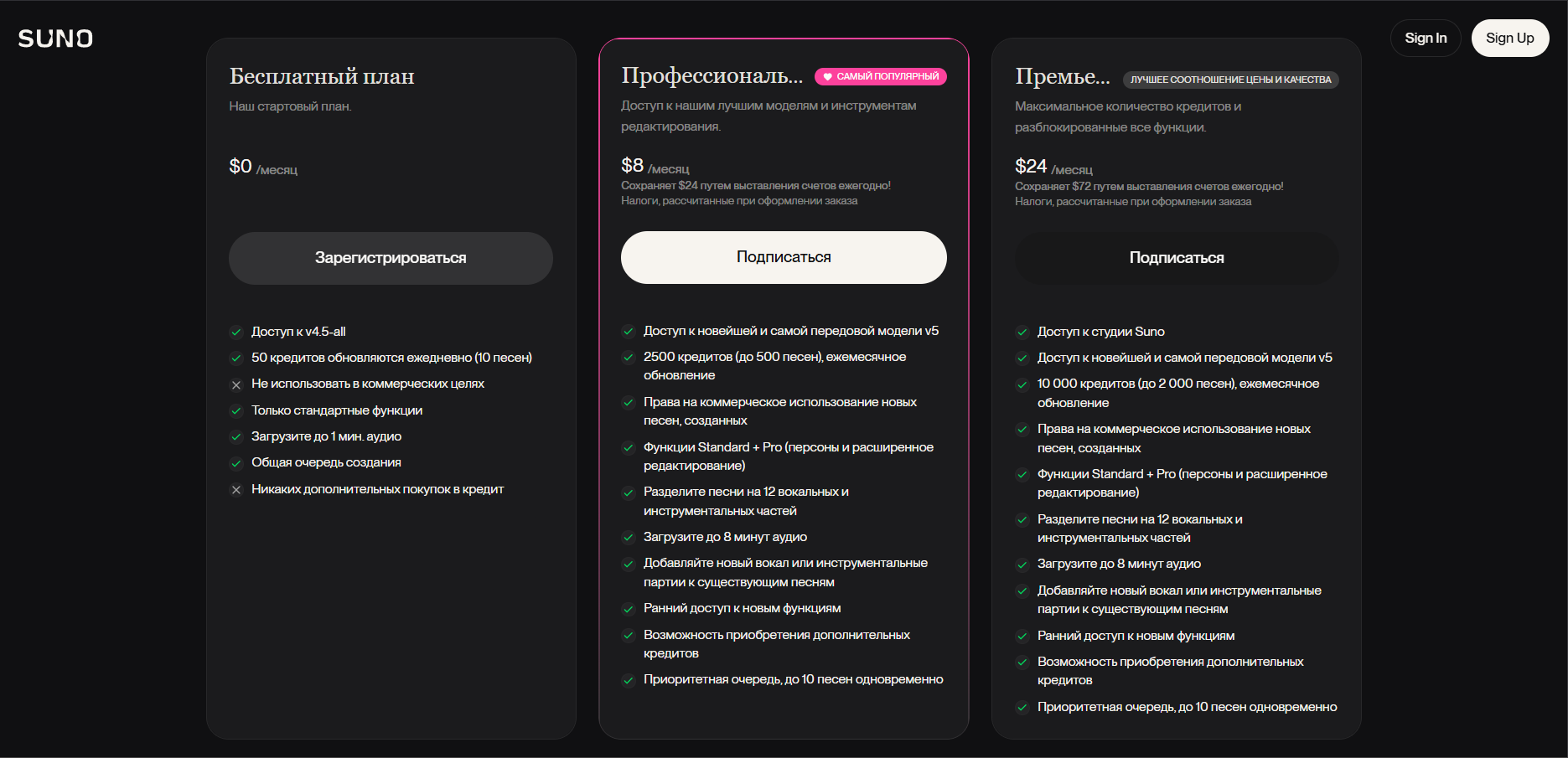 тарифы Suno AI