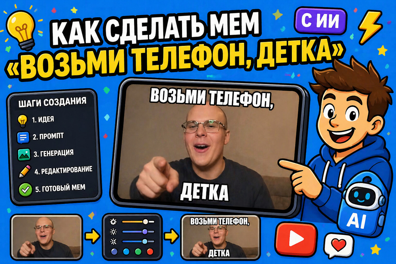 «Возьми телефон, детка» + ИИ: как сделать свой трендовый мем‑ролик