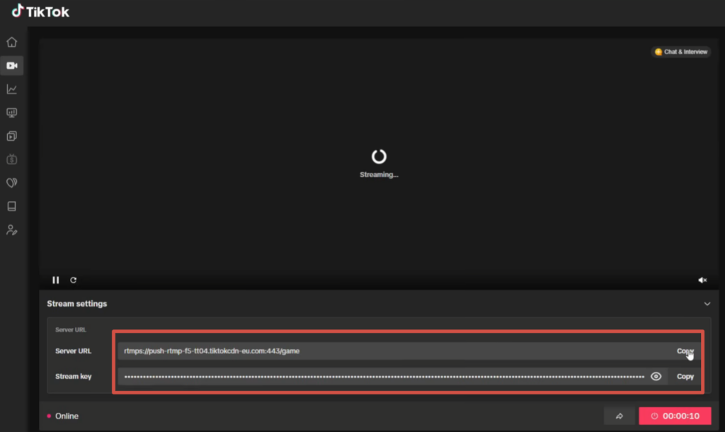 Server URL и Stream Key