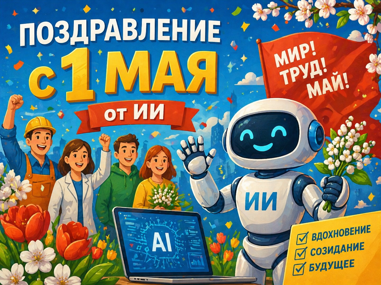 Поздравление с 1 мая от ИИ: удачные промпты для открыток
