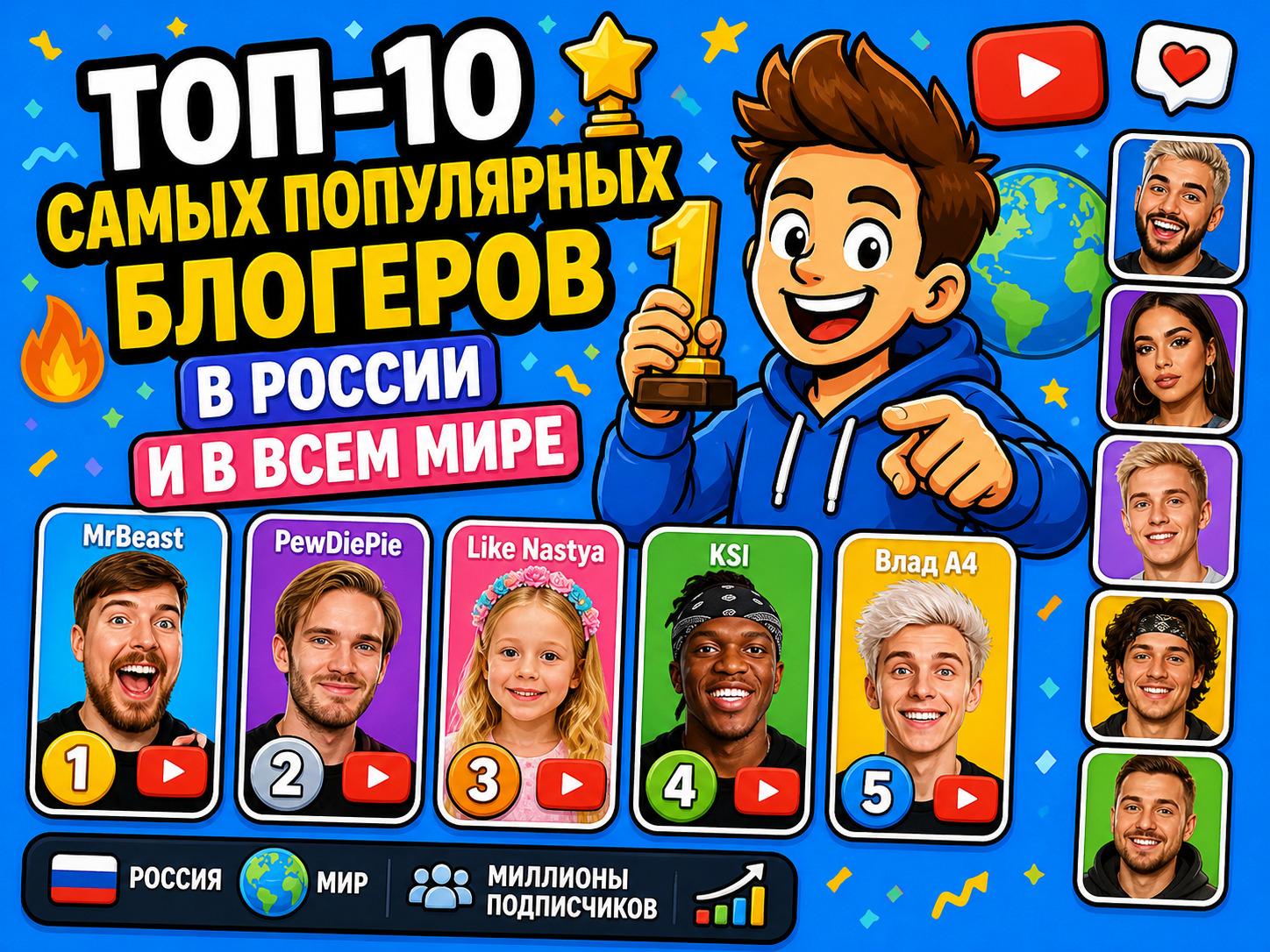 Топ-10 блогеров по подписчикам: от MrBeast до Влада Бумаги — кто в списке в 2026
