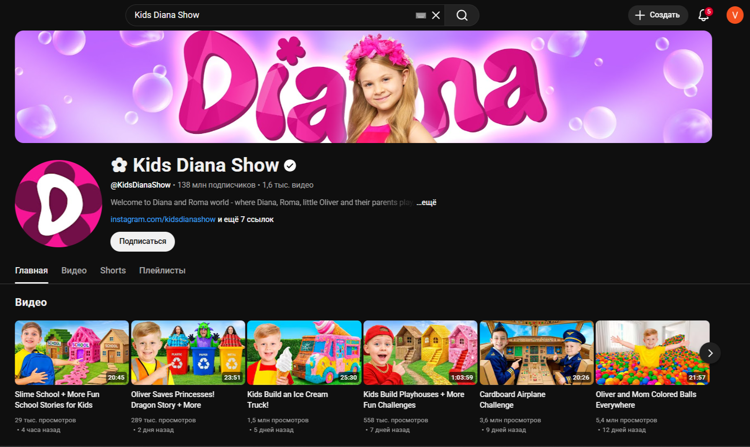 ютуб канал Kids Diana Show