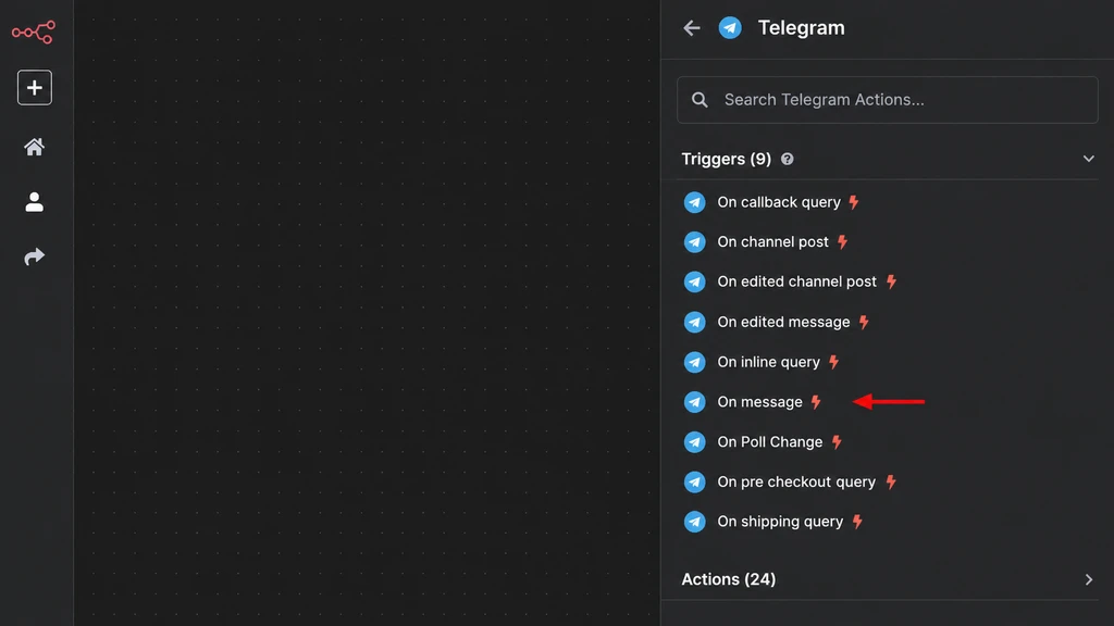 Настройки триггеров в Telegram, включая действия на сообщения и изменения опросов.