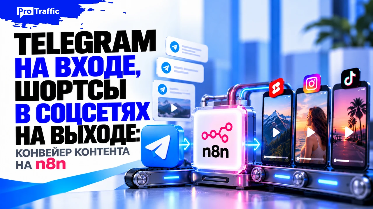Telegram на входе, шортсы в соцсетях на выходе: конвейер контента на n8n